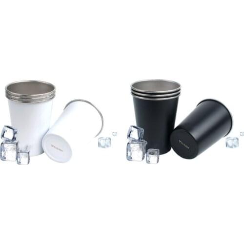 4Pcs 350ml 304 Stainless Steel Outdoor Camping Tumbler Cup with Mesh Carry Bag Set Travel Picnic Water Drinking Glass Food Safe