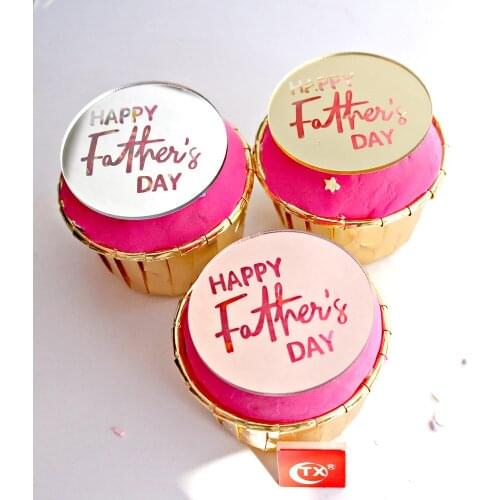 5PCS New Gold Happy Fathers Day Cupcake Topper Rose Gold Acrylic Cake Topper For Fathers Birthday Party Cake Decorations