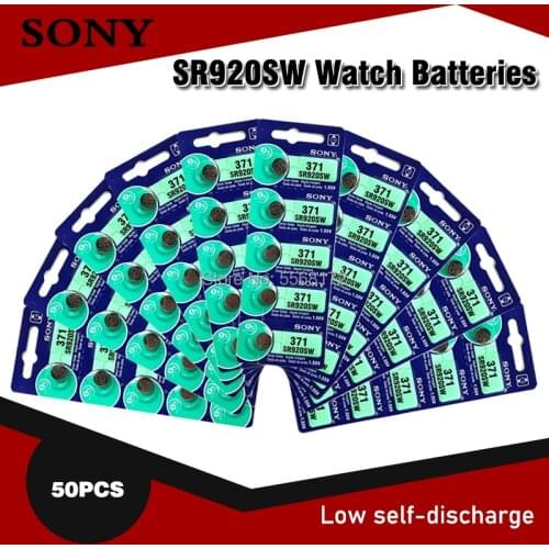 50pcs Original Sony 371 SR920SW 920 LR920 AG6 LR920 LR69 171 1.55V Silver Oxide Battery For Watch toys Calculator MADE IN JAPAN