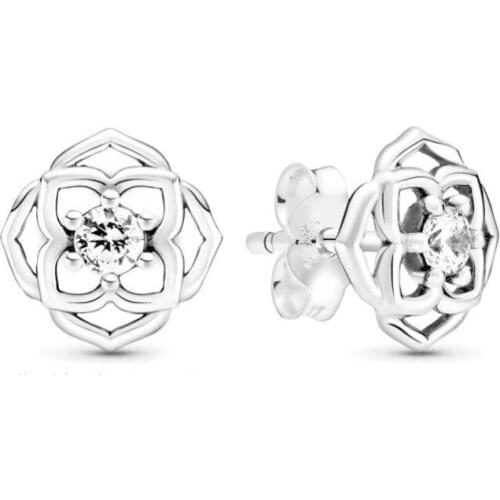 Authentic 925 Sterling Silver Clear CZ Rose Petals Stud Earrings for Women Girls Ear Fine Jewelry Brincos Gift Mothers Day 2021