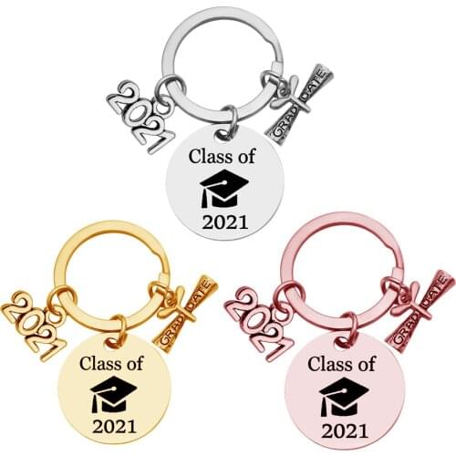 New 2021 Graduate Keychain Stainless Steel Class of School University Key Chain Student Postgraduate Mini Love Gift