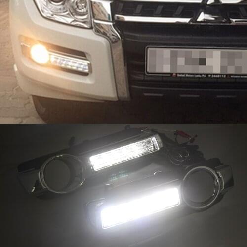For Mitsubishi Pajero Montero 2015 2016 2017 2018 LED DRL Daytime driving Running Lights Daylight with turn signal Fog Lamp