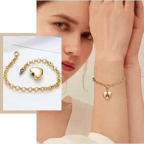 Personalized Initial Openwork Heart Charm Bracelets for Women,Cremation Urn Perfume Holder Bracelet, Custom Keepsake Gift