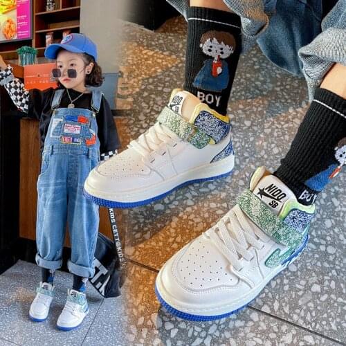 High-top breathable girls sports shoes autumn 2021 new fashion childrens shoes mesh boys non-slip casual shoes