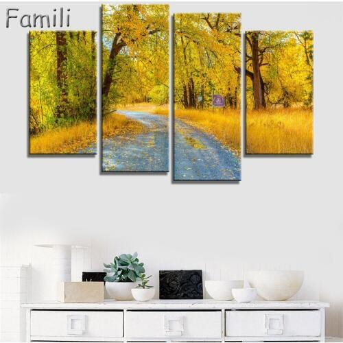 Canvas Wall Art Poster Home Decor Living Room 4 Pieces European Sunset Highway Cityscape Paintings HD Prints Pictures Framework