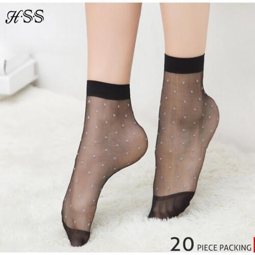 HSS Brand 10Pairs/Lot Crystal silk sock summer womens sexy socks White Dot Transparent elastic girl socks Black Skin Coffee