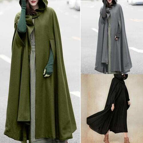 Kalenmos Women Winter Hooded Cloak Loose Solid Open Front Long Coat Hoodies Cosplay Outwear Christmas Cape Poncho Plus Size