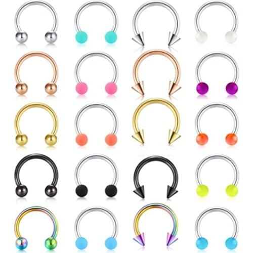 5PCS Stainless Steel Spike Horseshoe Piercing Nose Ring Lot Septum Piercing Cartilage Earring Helix Tragus Hoop Daith Rook Conch
