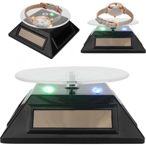 Beautiful and Elegant LED Light Rotating Solar Energy Jewelry Watch Phone Display Makeup Holder Rack Solar Jewelry Display