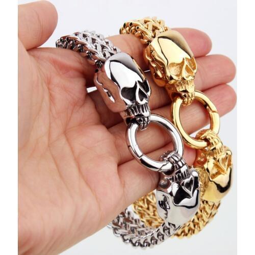 Cool New Silver Color/Gold 316L Stainless Steel Skeleton Skull Biker Gift Square Figaro Chain Mens Boy Bracelet Wristband 9"12MM