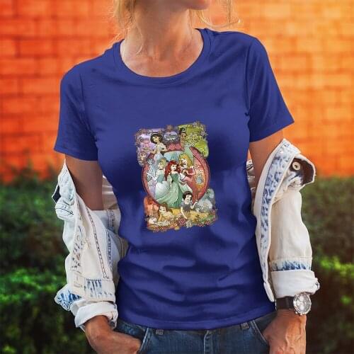 Summer New Products Disney Princess Short Sleeve Women T-Shirt Comfort Dropship Cartoon Series Tee Harajuku Color T Shirt Female