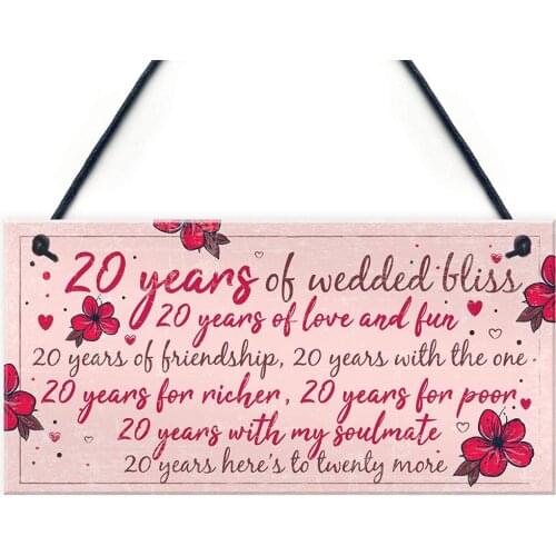 Meijiafei 20th Wedding Anniversary Card Sign For Husband Wife Twenty Year For Her 10" X 5"