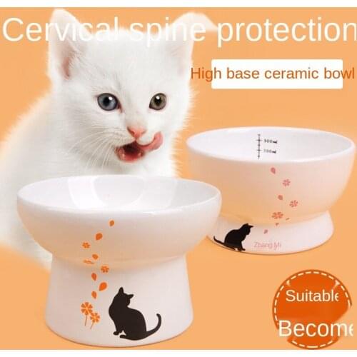 Cute Pet Feeder Bowl Cartoon Shape High-foot Single Mouth Skidproof Ceramic Cat Bowls Cat Food Bowl Pet Products