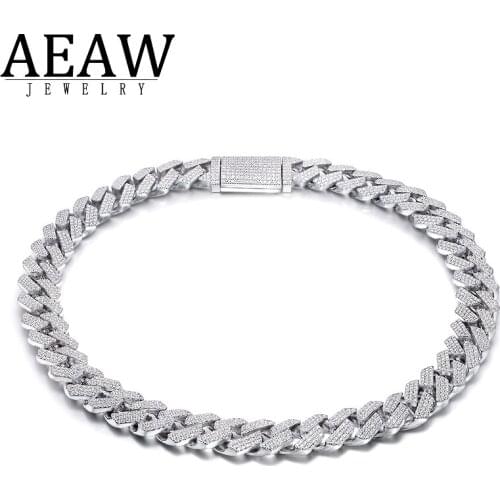AEAW 18Inch 925 Sterling Silver Setting Iced Out Moissanite Diamond Hip Hop Cuban Link Chain Miami Necklace Jewelry For Mens