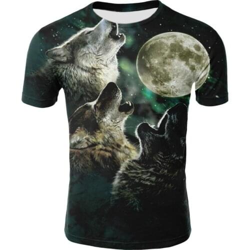 2021 Fashion new animal wolf 3d printing mens short-sleeved t-shirt factory direct sales casual loose compassionate male Tops