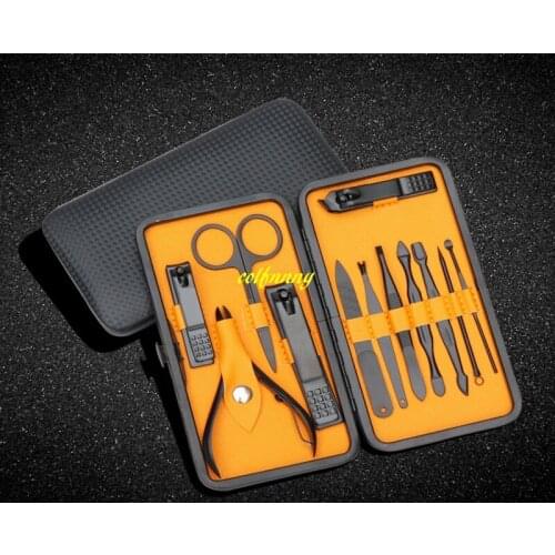 20sets/lot Black 12 in 1 Stainless Steel Pedicure Manicure Set Nail Clipper Scissors Nail Care Nipper Cutter Cuticle Grooming