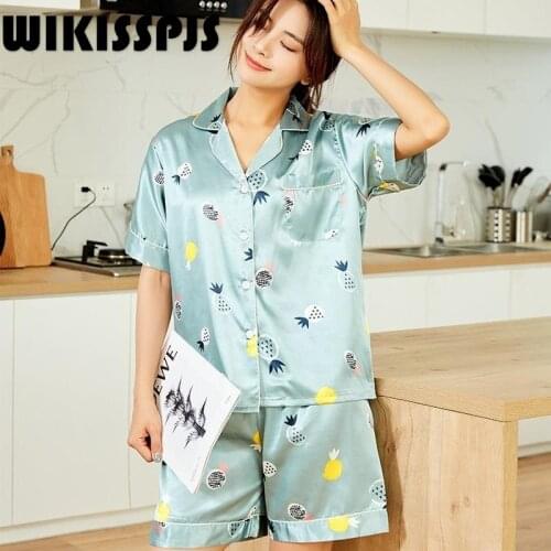 WIKISSPJS 2021 New Pajamas Womens Summer Short Sleeve Suit Pajamas for Teen Girls Two Piece Set Summer Lounge Wear