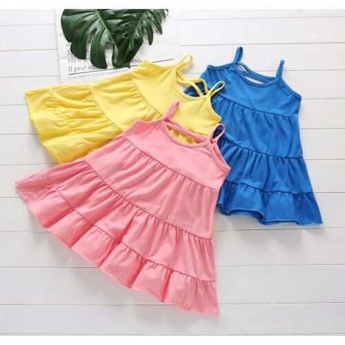2019 Summer New Cotton Baby Girls Sling Dress Children Casual Solid Clothes BABY Girl Kids Princess Birthday Sleeveless Dresses