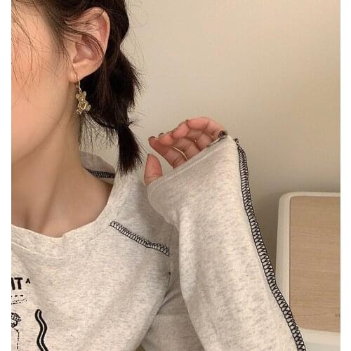 New Fashion Japanese Golden Bear Earrings Gentle Lady French Simple Style Earrings Trendy Earring Jewelry Ladies Nightclub Bar