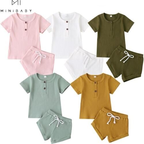 Summer New Baby Girls Clothes Set Casual Infant Solid Cotton Short Sleeve T-shirt + Shorts 2pcs Toddler Newborn Baby Outwear
