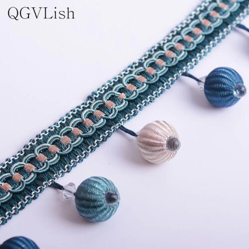 QGVLish 12M Beads Curtain Lace Trim DIY Sew Sofa Stage Lamp Fabrics Curtain Accessories Lace Ribbon Trims Tassel Fringe Decor