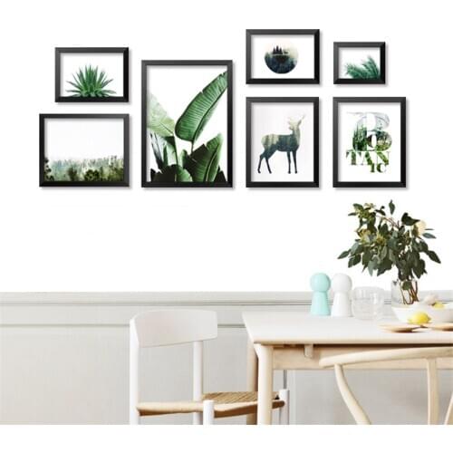 Plant Succulent Forest Scenery Animal Elk Silhouette Photography Canvas Painting Wall Picture Poster Living Room Home Decoration