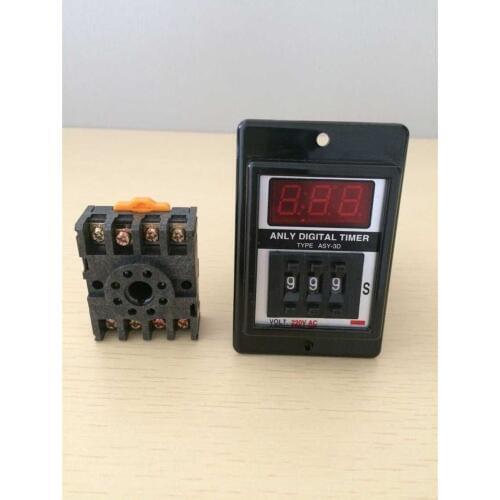 1 Set ASY-3D Power ON Delay Timer Time Relay 8 Pin 1-999 Seconds+ PF083A Socket Base 12VDC 24VDC 110VAC 220VAC