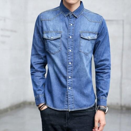 Fashion Casual Male Jeans Shirts Camisa Masculina 3Xl2021 Men Spring Classic Style Slim Fit Long Sleeve Denim Cargo Shirt