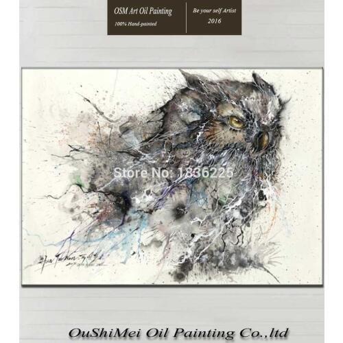Hand-painted High Quality Abstract Owl Oil Painting On Canvas Handmade Flying Animal Owl Oil Painting For Home Decor