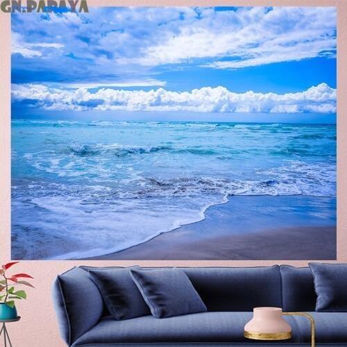 Blue sea tapestry Scenic Wall Hanging farmhouse decor wave goblen landscape boheme Polyester Yoga mat beach tapestry home decor