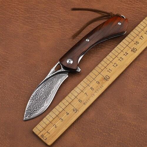 VG10 Damascus Blade Rosewood Handle Outdoor Tactical Rescue Hunting Self-defense EDC Tool Dog Leg Pocket Fruit Folding Knife