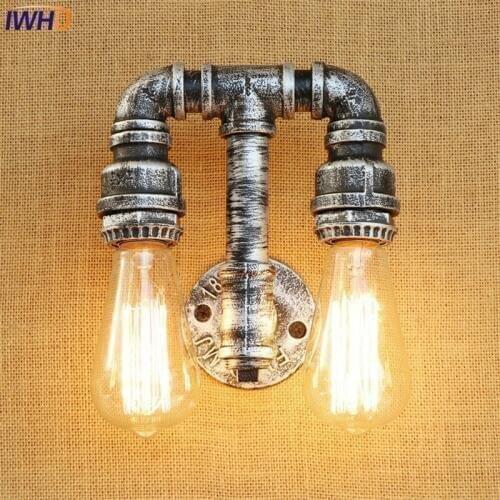 IWHD Retro Loft Style Iron Water Pipe Lamps Industrial Vintage Wall Light Fixtures Edison Wall Sconce Indoor Lighting