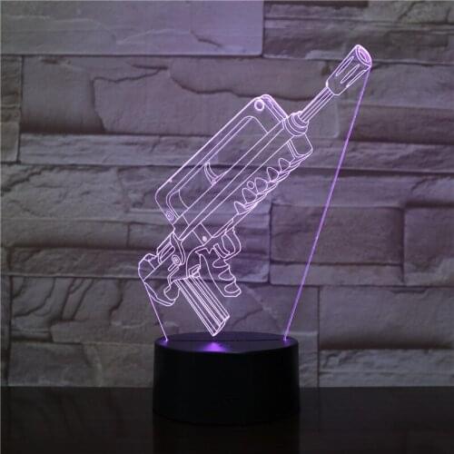 LED Portable Submachine Gun Lamp Table 3D Night Light Acrylic Nightlight Party Atmosphere Decor Bluetooth Base Kids Boys Gift