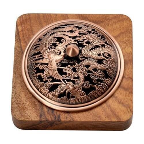 Tibet Buddhist Lotus Censer Incense Burner Carving Dragon Phoenix Coil Incense Holder Burner Handmade Decoration