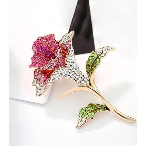 Vintage Fashion Antique Gold Color Rhinestone Rose Brooches for Women Wedding Corsage Accessories Pins High Quality