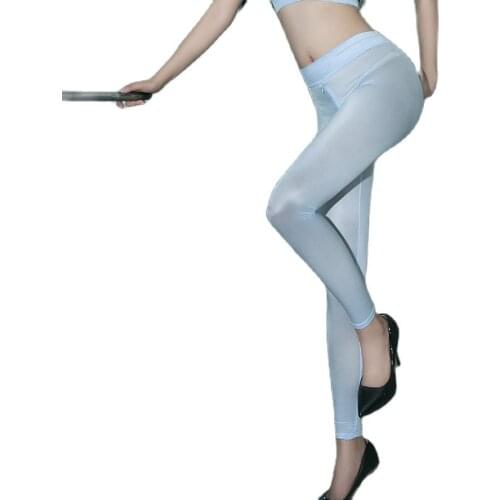 Wetlook Sexy Shiny High Elastic Zipper Crotch Leggings Hot Pants Fitness Legging Trousers Women See Through Pencil Pant Clubwear