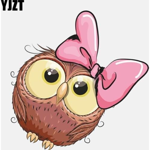 YJZT 11.7CM*11.8CM Cute Pink Bow Owl Girl PVC Window Decoration Car Sticker 11-01418