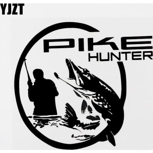YJZT 15.7CM×14.2CM Fashion Pike Hunter Vinyl Car Window Sticker Decal Black/Silver 8C-0643