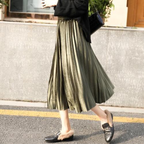 TREND-Setter 2017 Spring and Autumn Velvet Pleated Skirt Women