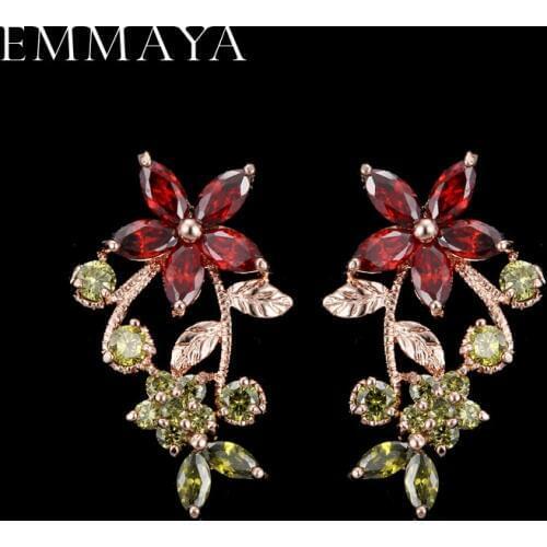 EMMAYA Design Fashion Jewelry Multi Color AAA+ CZ Flower Crystal Stud Earrings for Women Party Brincos Gifts
