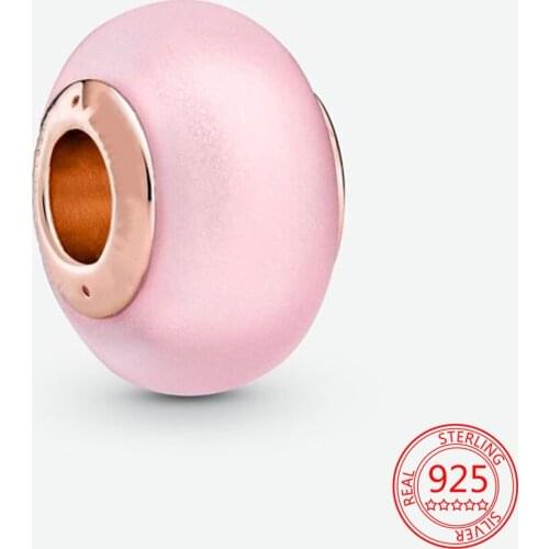 New 925 Sterling Silver Matte Pink Murano Glass Bead Charms Fit Original Pandora Bracelet For Women Festival Jewelry Gift Making