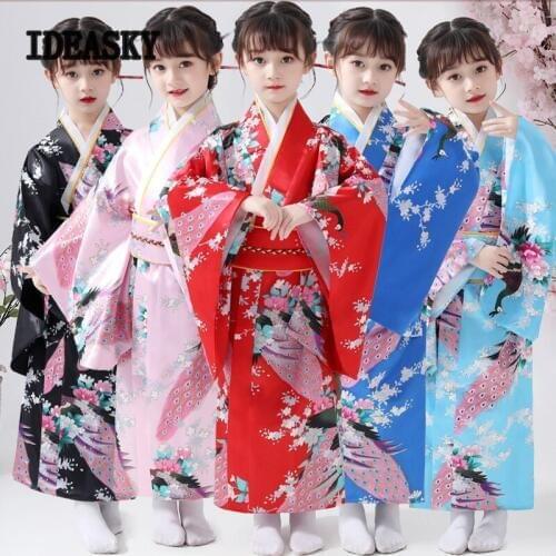 Kid traditional national japanese costume for flower Girl Kimono robe dress yukata homme japonais Floral Child Cosplay Costumes