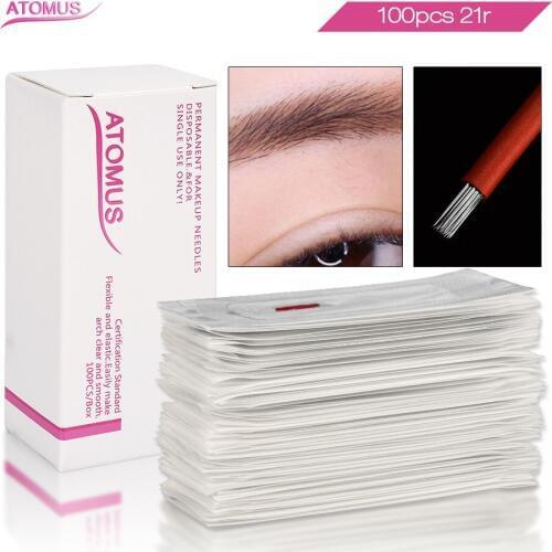 100pcs Red Round 21 Laminas Tebori R21 Microblading Eyebrow Needles Circular Needles For Manual Pen Semi Permanent Makeup Fog