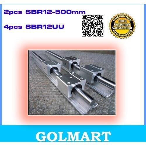2pcs SBR12 -L 500mm rails shaft support assembles with 4pcs SBR12UU bearing blocks linear bearing slide unit for CNC Linear