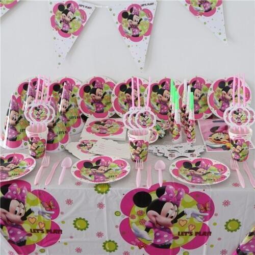 Minnie Mouse 216/276 pcs Disposable Tableware Sets Boys&Girls Birthday Party Event Decorations Supplies Baby Shower Cups Napkins