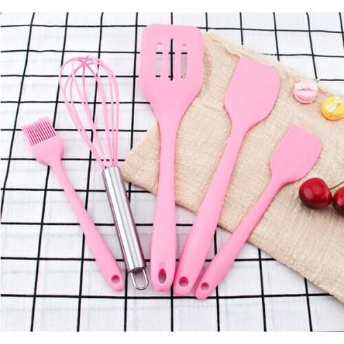 5pcs/lot Heat Resistant Silicone Cooking Tools Kitchen Utensils Set Baking Pastry Egg Beater Spatula Spoon Accessories OK 1185