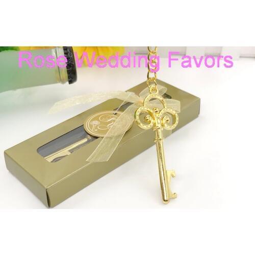 60pcs/Lot)FREE SHIPPING+Silver/Gold Key Chain in Gift Box Portable Keychain Bottle Opener Wedding Favors Party Giveaways
