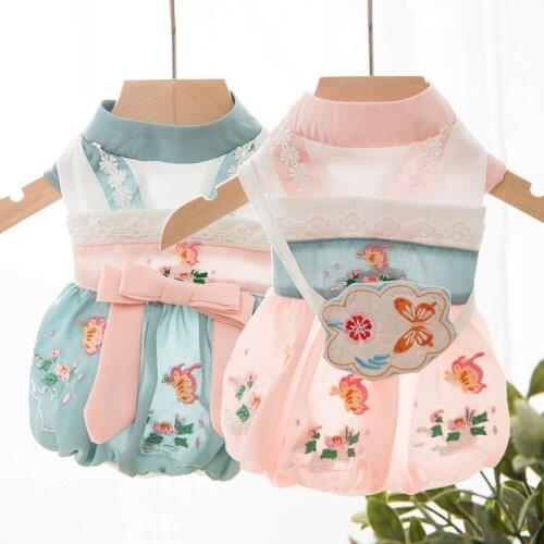 Pet Bowknot Dress Cats Dogs Clothes Summer Breathable Skirt for Small Dogs Cats Pink / Blue-Green