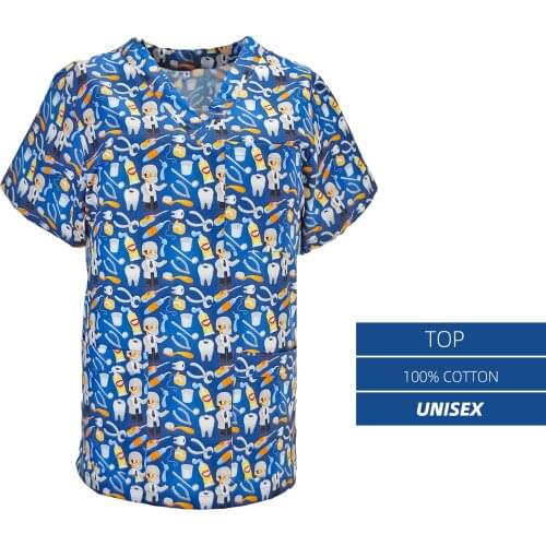 Hospital Scrub top Uniform Blouse Clinic Uniforms Nurse Accessories Clothing Women Men Round V-Neck Scrubs Tops XXXXL