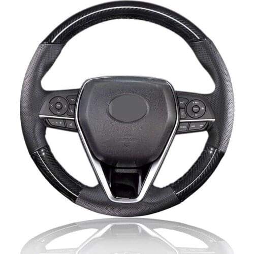 Car Steering Wheel Cover Hand-Sewing Genuine Leather For Toyota Camry 2018- 2019 Avalon 2018 - 2020 RAV4 2019 car accessories